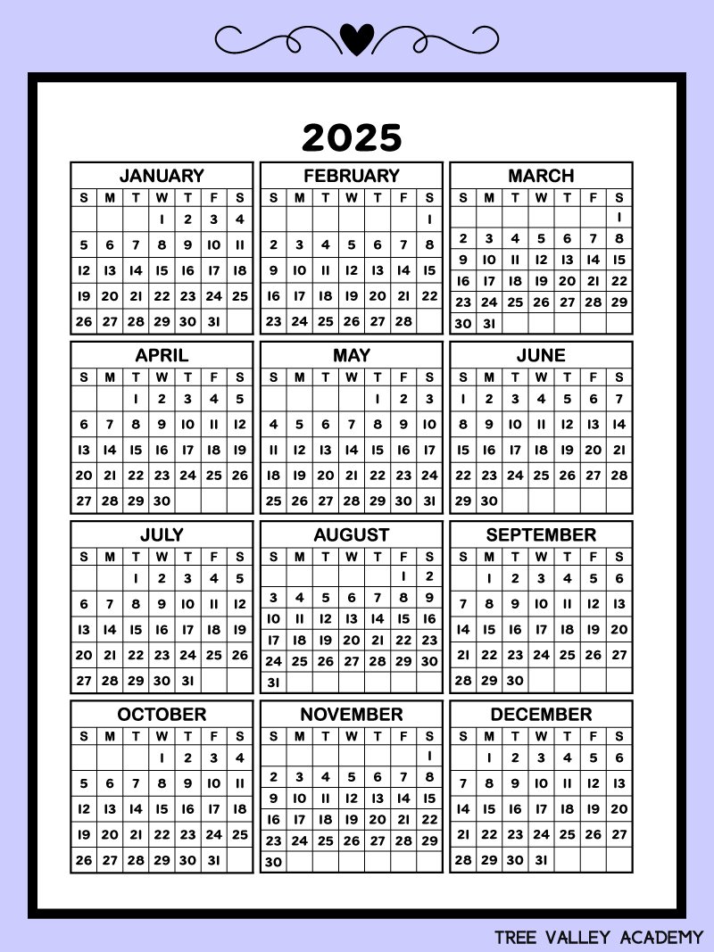 2025 Printable One Page Calendar &amp;amp; Kids Calendar Worksheets | 2025 One Page Printable Calendar