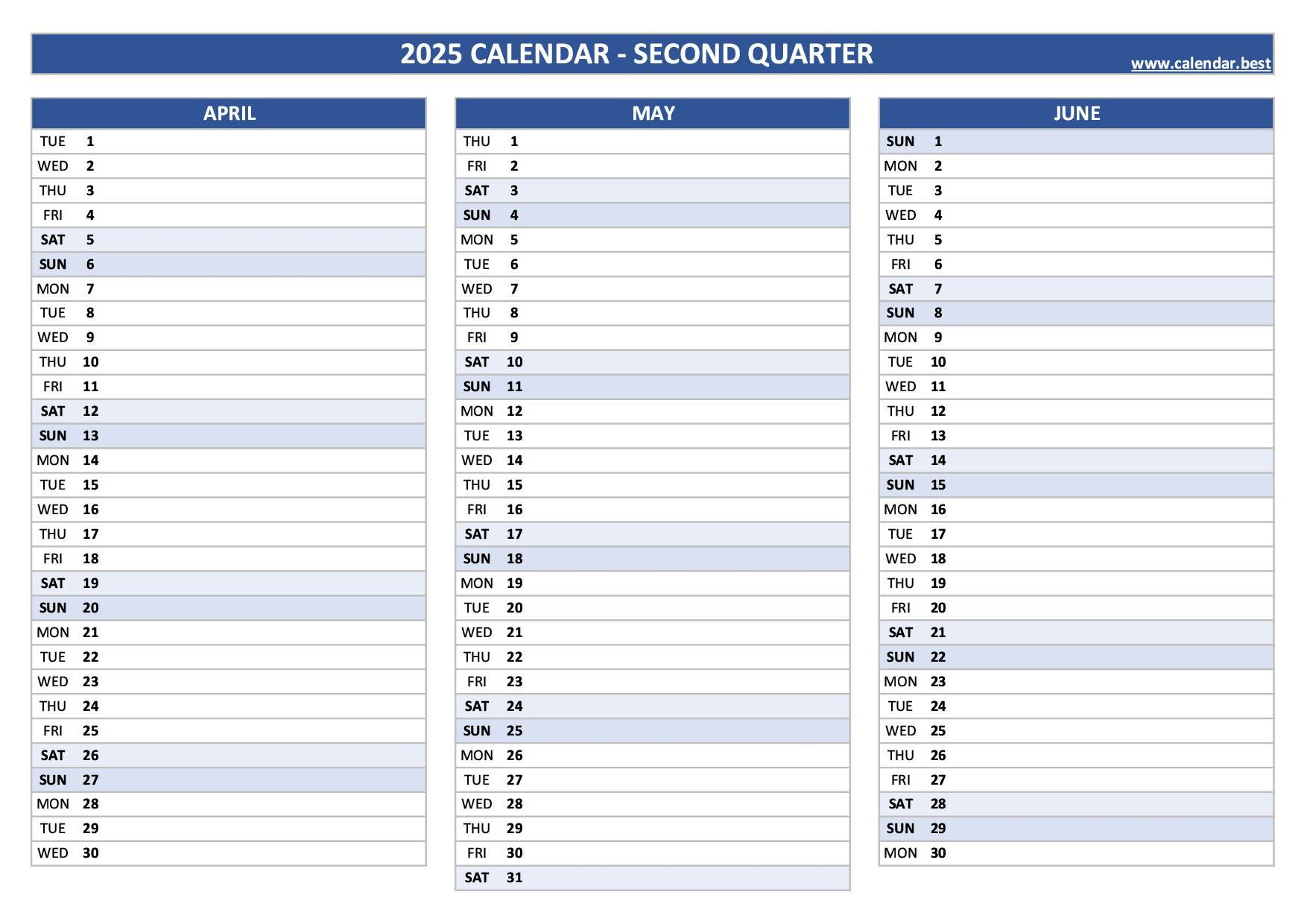 2025 Quarterly Calendar To Print | 2025 Quarterly Calendar Printable