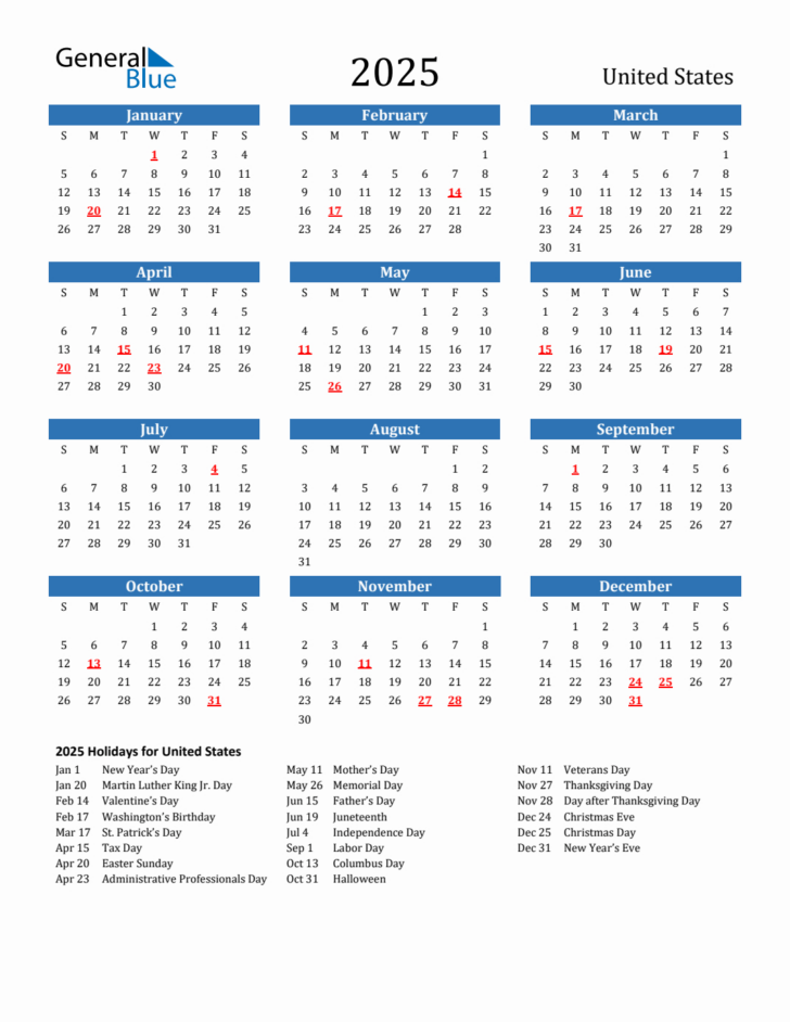 2025 Calendar Printable with Holidays | Calendar 2025