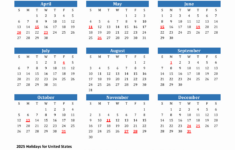 2025 United States Calendar With Holidays |  Calendar 2025