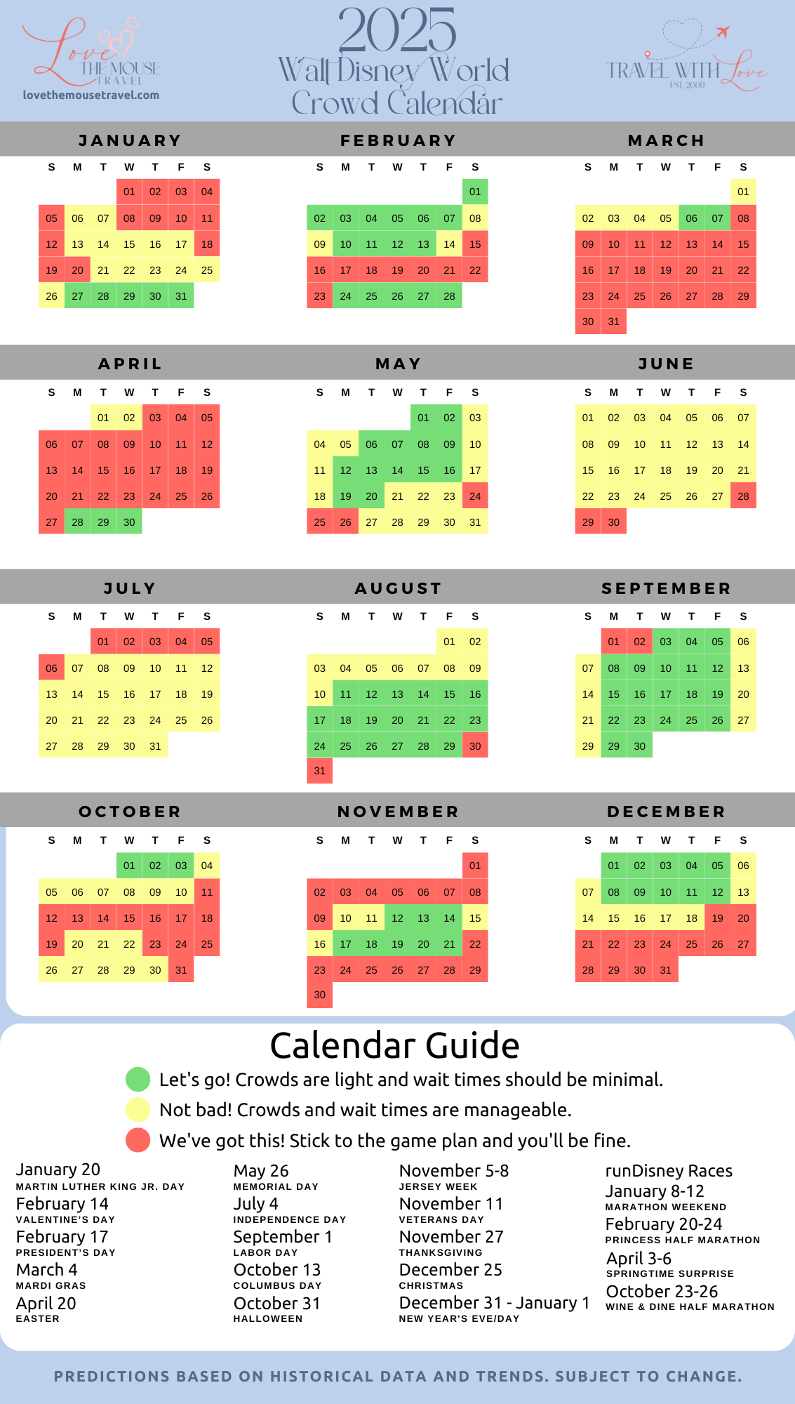 2025 Walt Disney World Crowd Calendar | Love The Mouse Travel | Wdw Attendance Calendar 2025