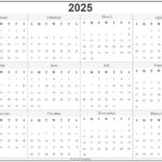 2025 Year Calendar | Yearly Printable | 2025 Printable Yearly Calendar