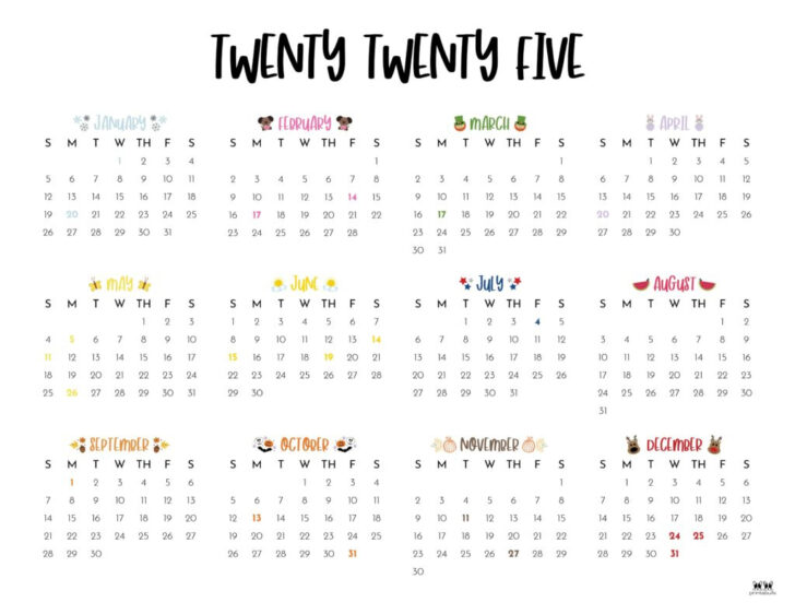 Free Printable Year at A Glance Calendar 2025 | Calendar 2025