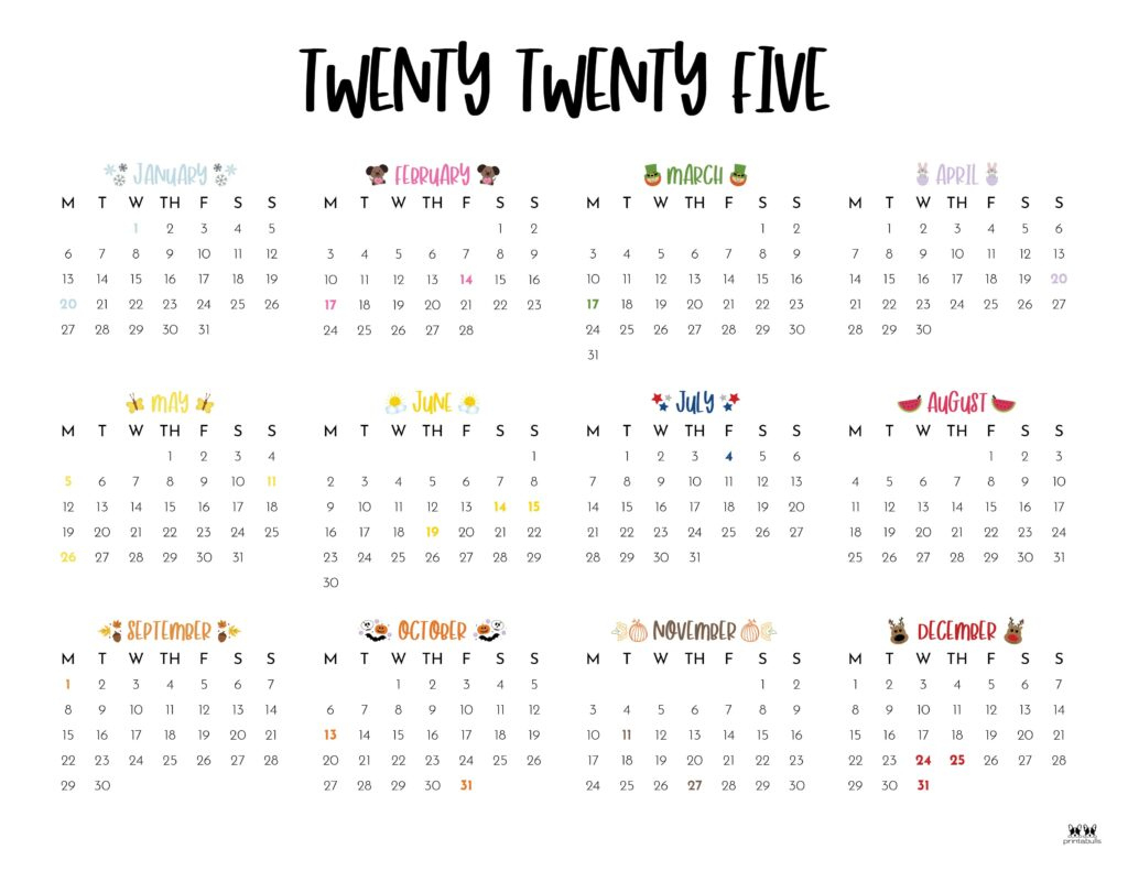 2025 Yearly Calendars - 29 Free Printables | Printabulls | Printable 2025 Yearly Calendar