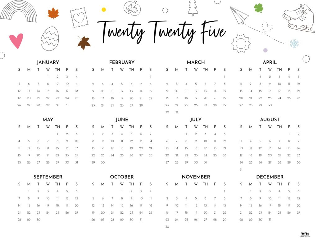 2025 Yearly Calendars - 29 Free Printables | Printabulls | Printable Annual Calendar 2025