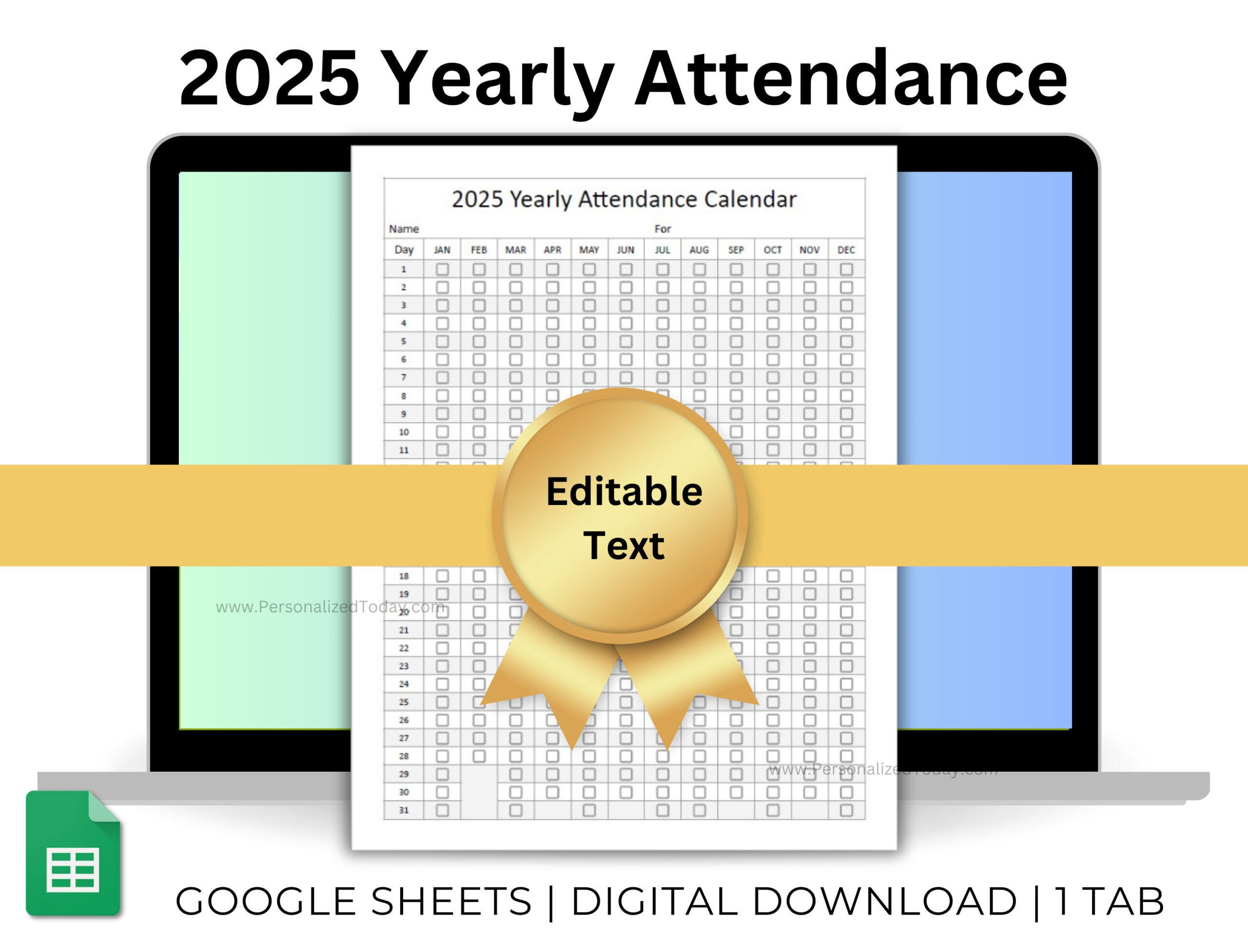 2025 Yearly Employee Attendance Tracker Spreadsheet Staff | Employee Attendance Calendar 2025 Printable