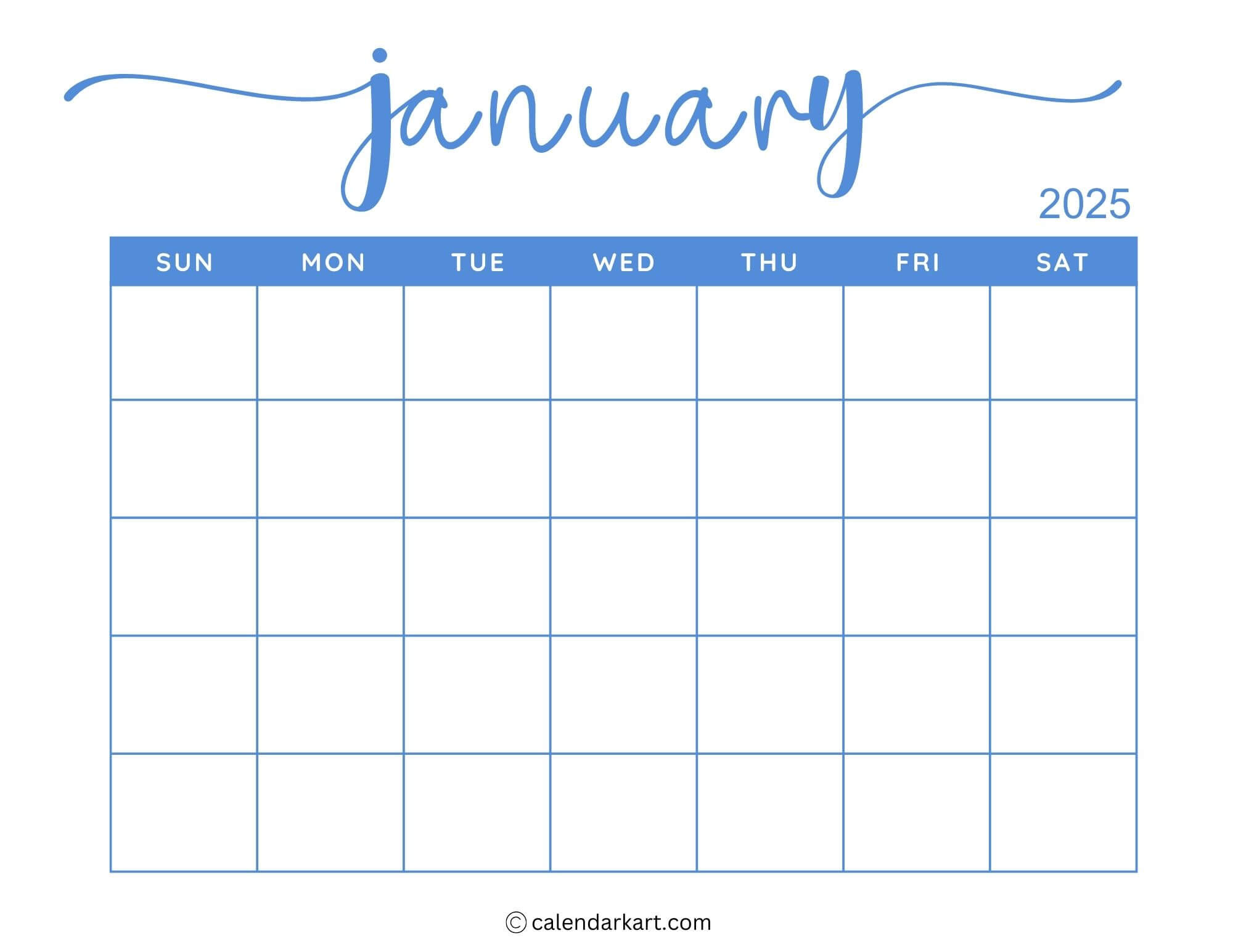 40+ Printable January 2025 Calendars | Free Pdf - Calendarkart | 2025 January Calendar Printable