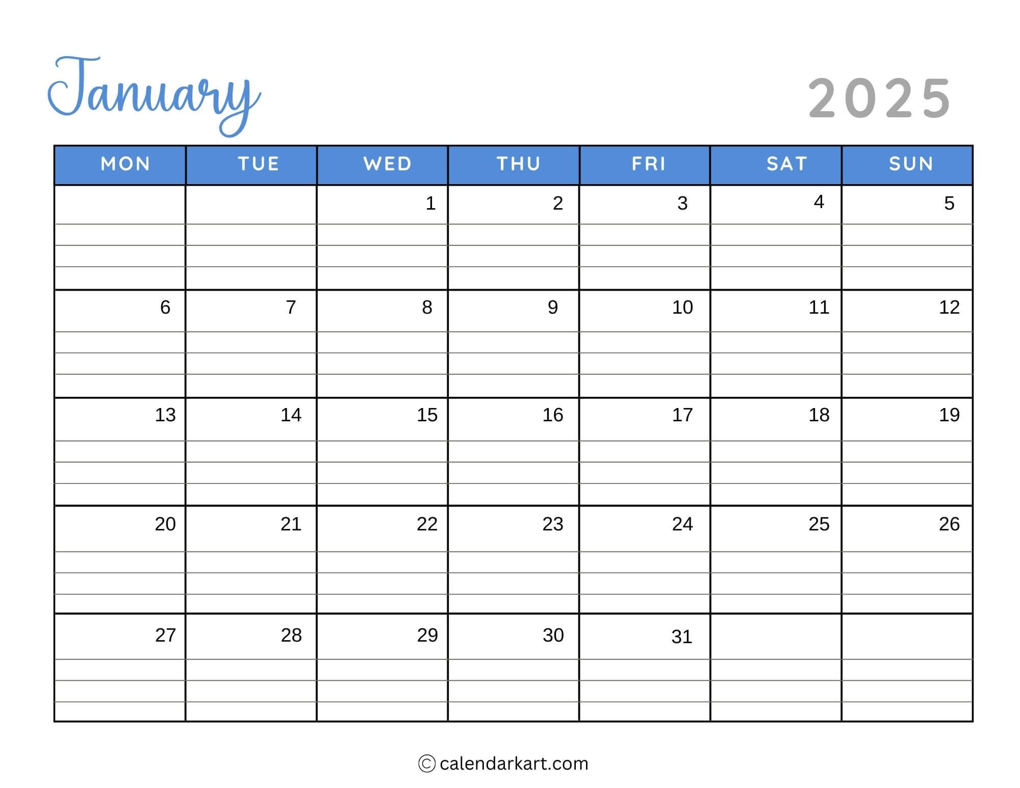 40+ Printable January 2025 Calendars | Free Pdf - Calendarkart | Calendar 2025