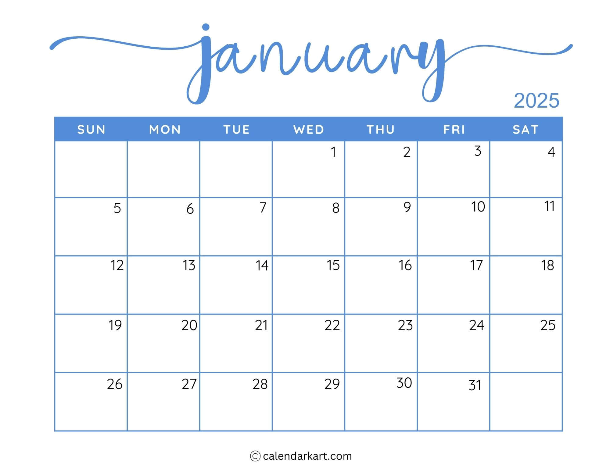 40+ Printable January 2025 Calendars | Free Pdf - Calendarkart | Printable January 2025 Calender