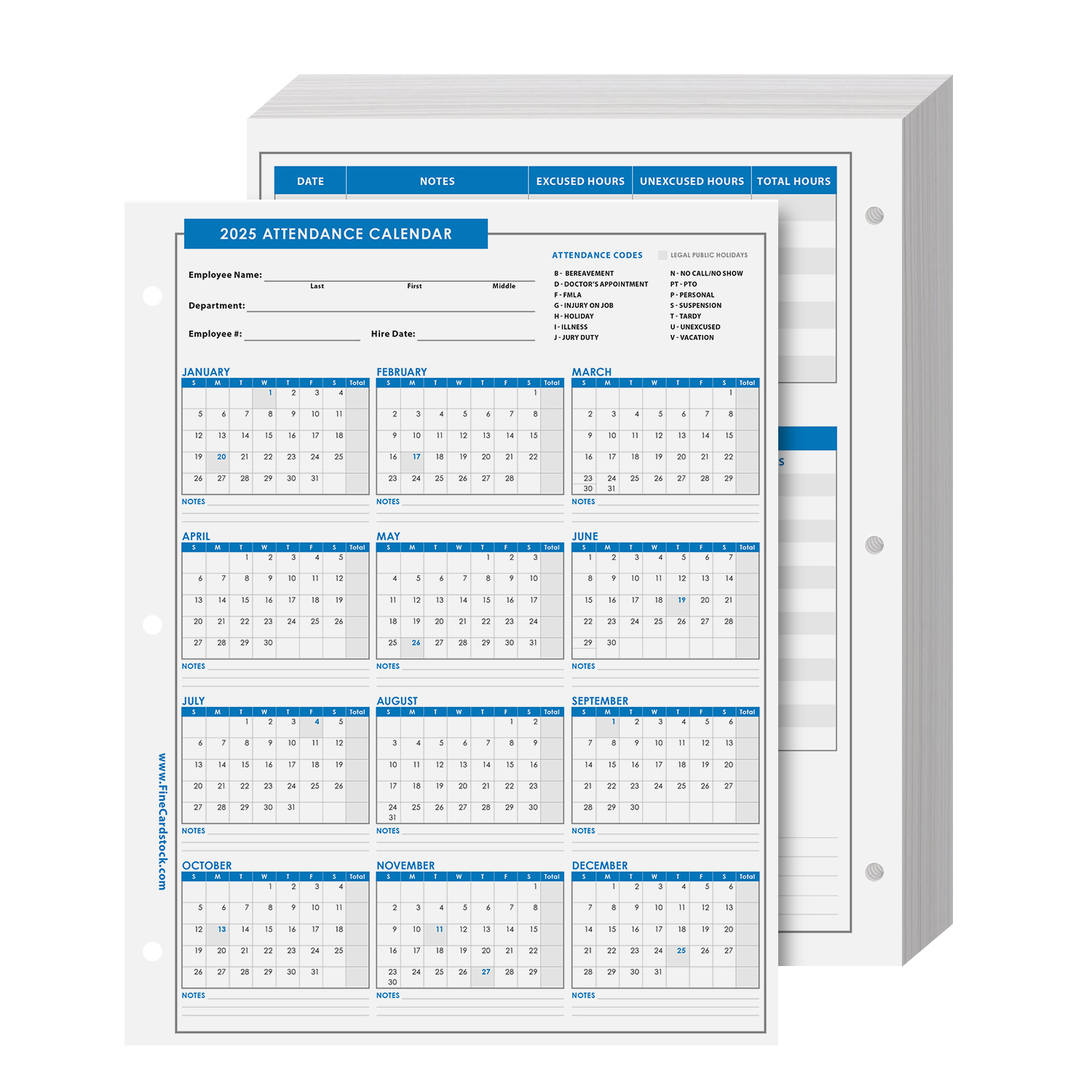 Attendance Calendar Year Of 2025 - Bulk And Wholesale - Fine Cardstock | 2025 Attendance Calendar Printable Free Download