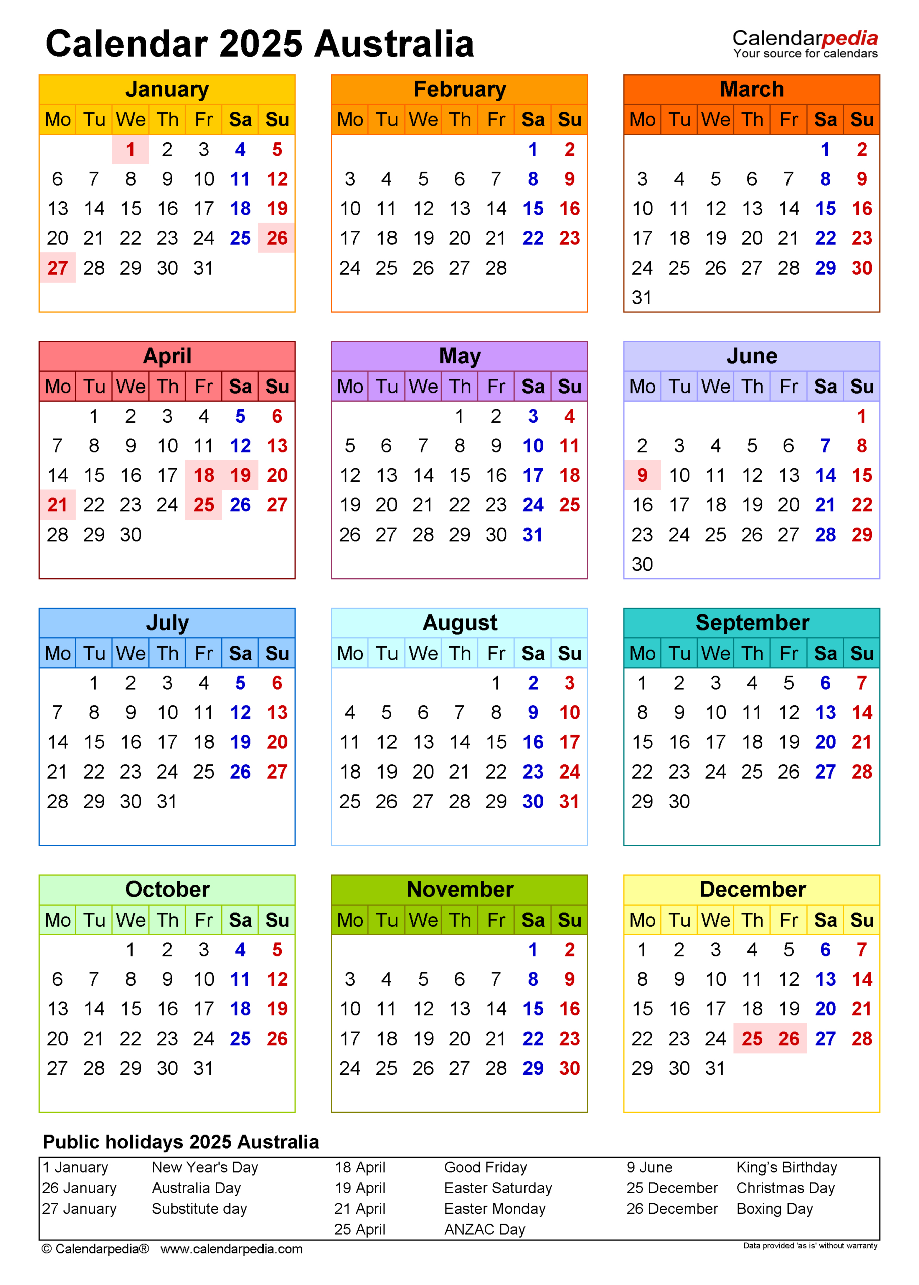 Australia Calendar 2025 - Free Printable Pdf Templates | Calendar 2025