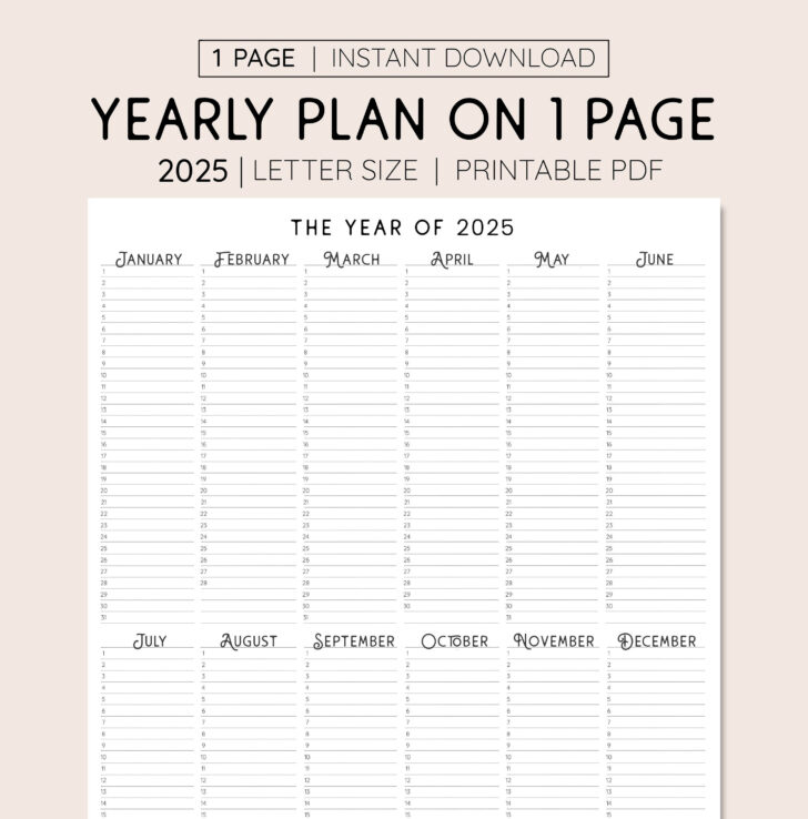 Printable Year at A Glance Calendar 2025 | Calendar 2025