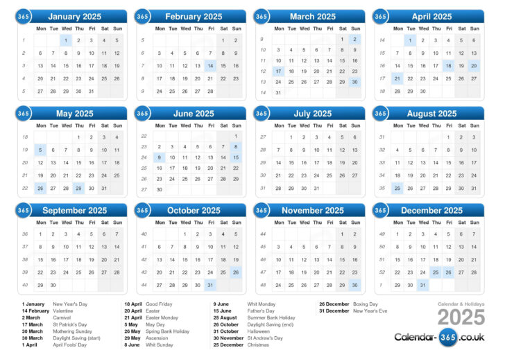 2025 Calendar with Bank Holidays Printable | Calendar 2025