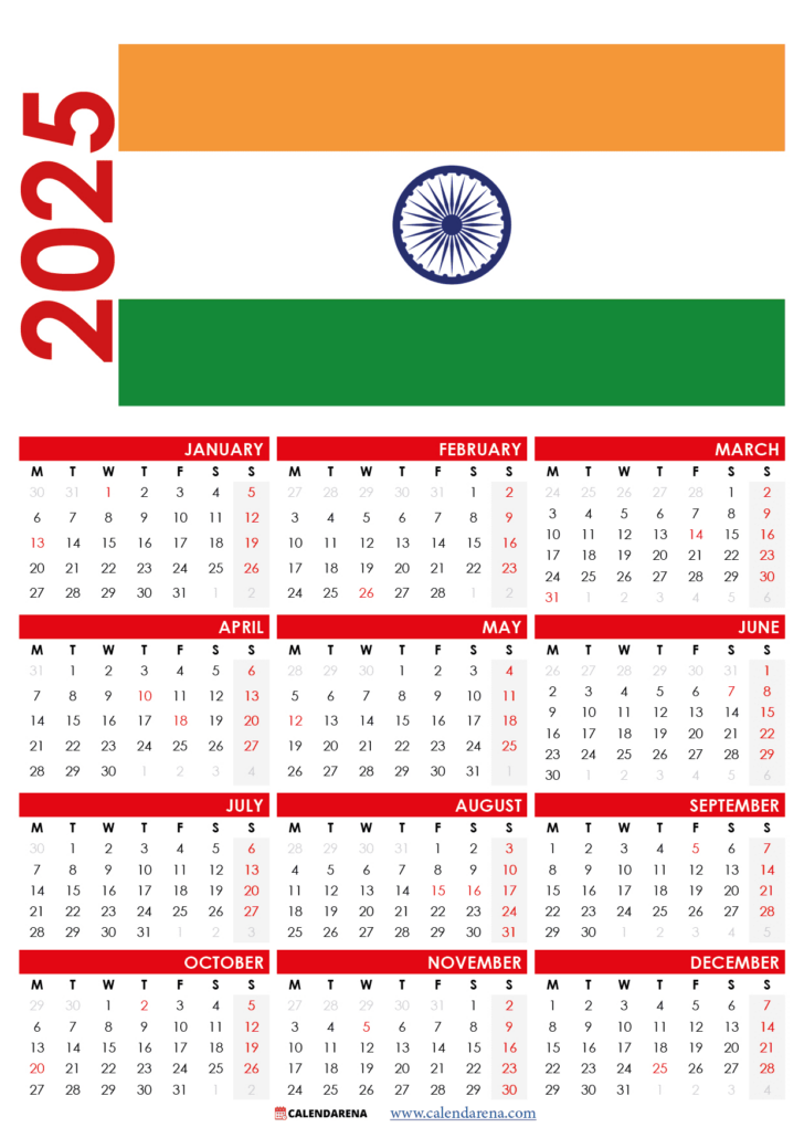 Indian Calendar 2025 with Holidays Printable | Calendar 2025