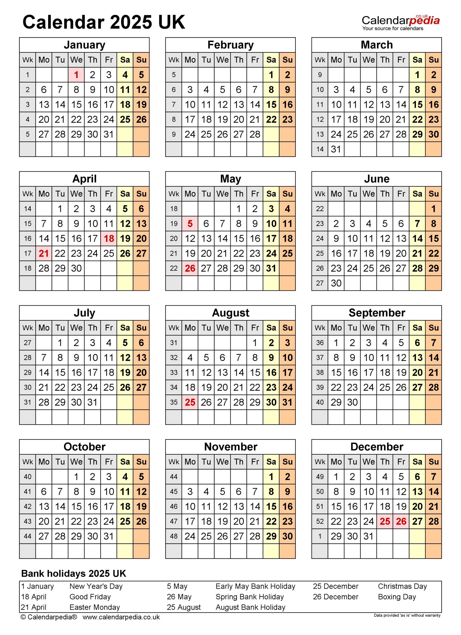 Calendar 2025 (Uk) - Free Printable Pdf Templates | 2025 Calendar with Bank Holidays Printable