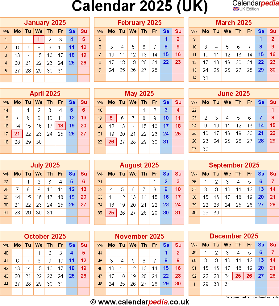 Calendar 2025 Uk With Bank Holidays &amp;amp; Excel/Pdf/Word Templates | Free Printable 2025 Calendar UK with Bank Holidays