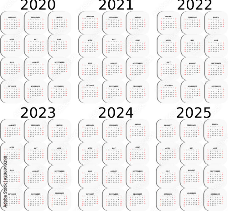 5 Year Calendar 2020 to 2025 Printable | Calendar 2025