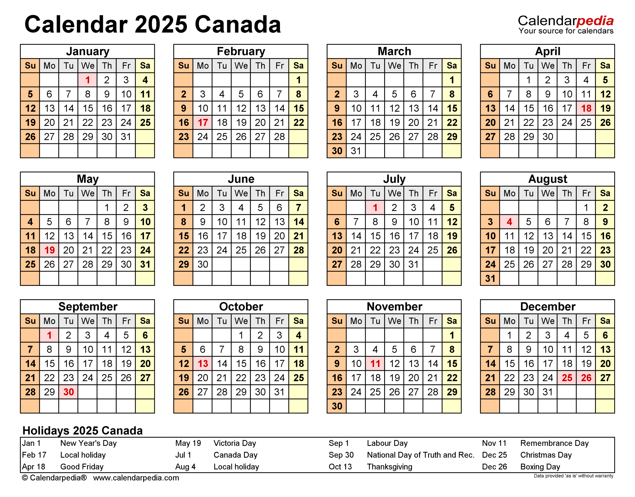 Canada Calendar 2025 - Free Printable Pdf Templates | 2025 Calendar Canada Printable