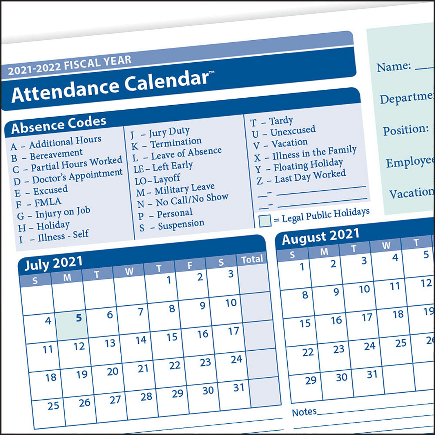 Complyright 2024-2025 Fiscal Year Attendance Calendar, Yellow, 8-1 | Complyright Attendance Calendar 2025