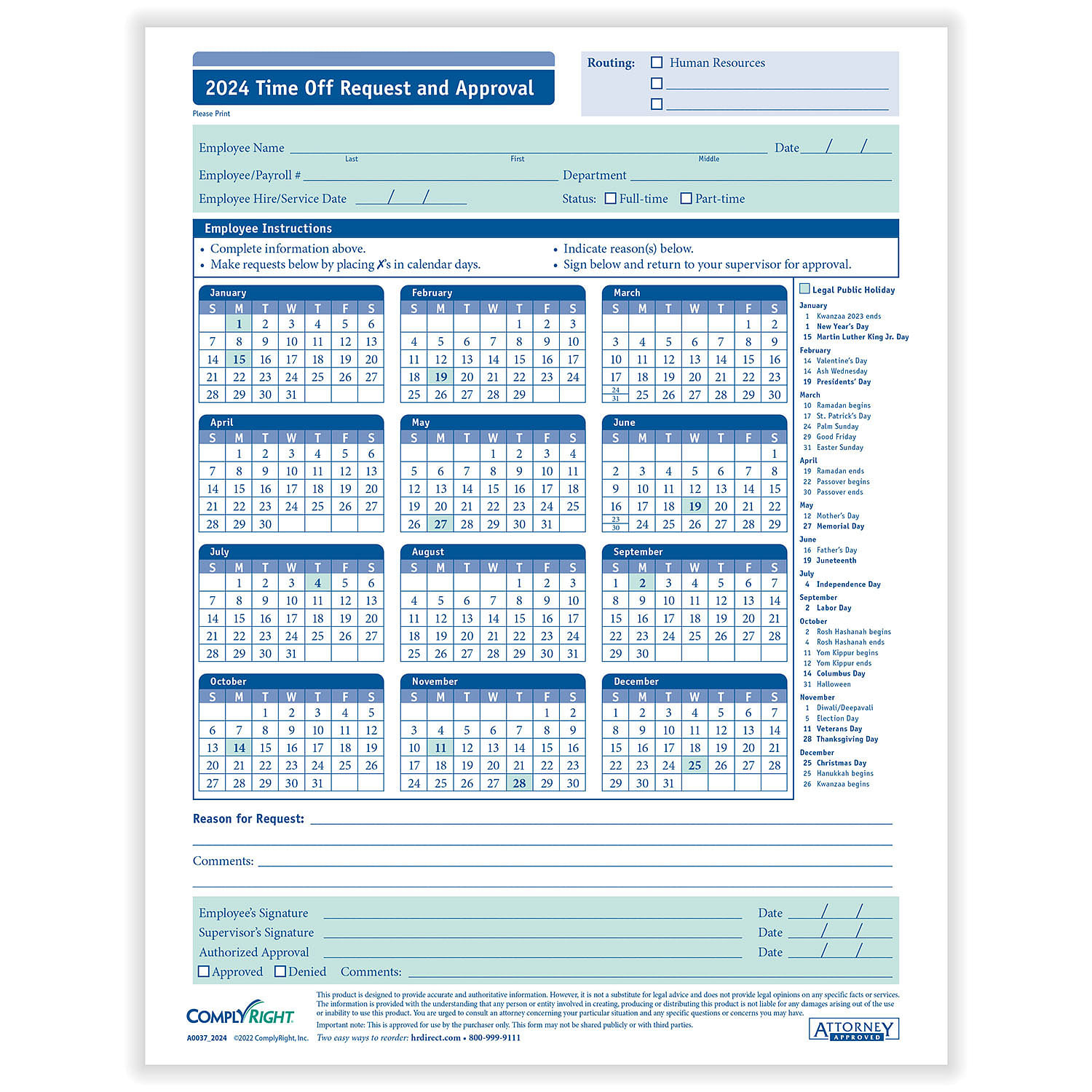 Complyright 2025 Time Off Request And Approval Calendar (Pack | Complyright Attendance Calendar 2025