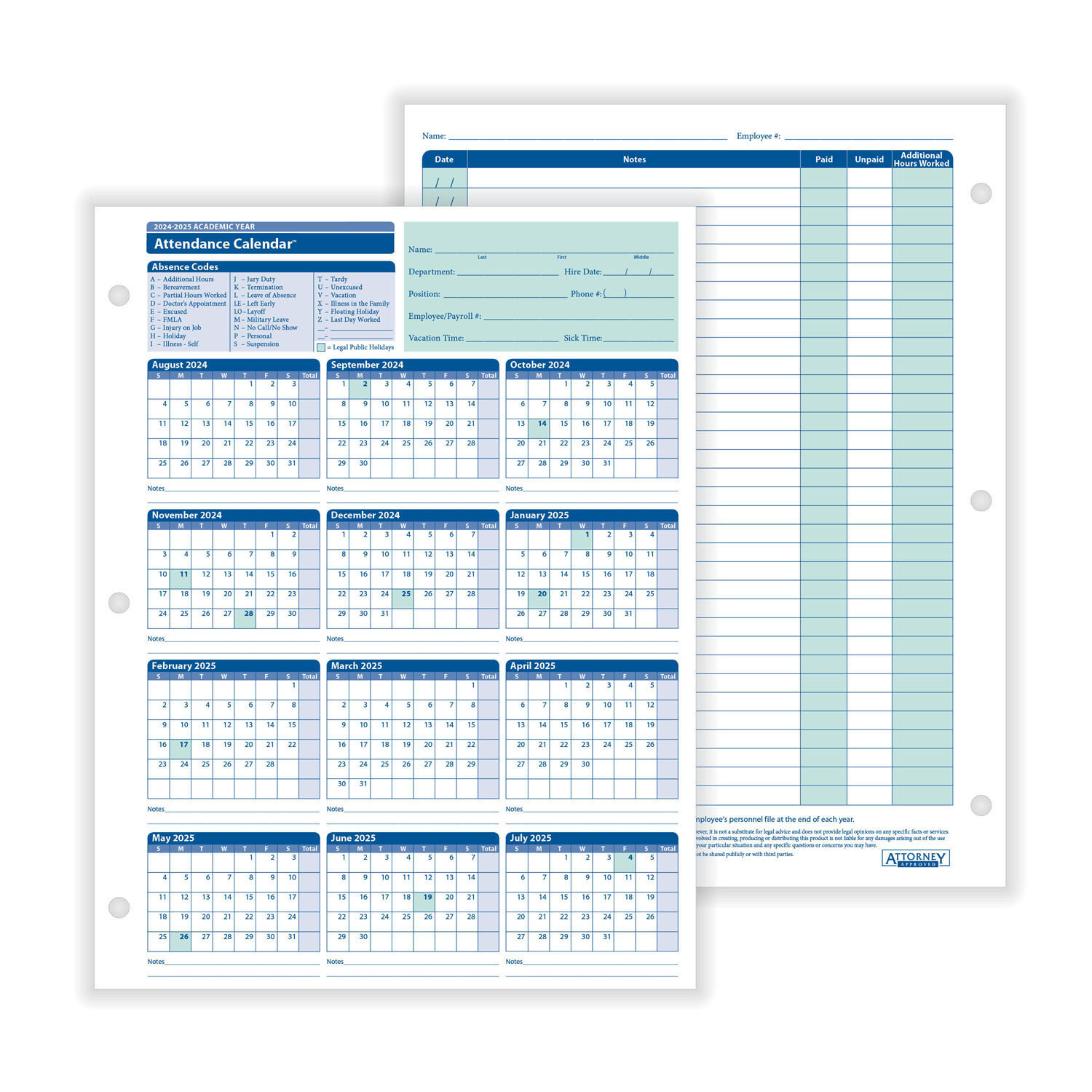 Complyrightdealer | 2024-2025 Academic Year Employee Attendance | 2025 Attendance Calendar Free Printable