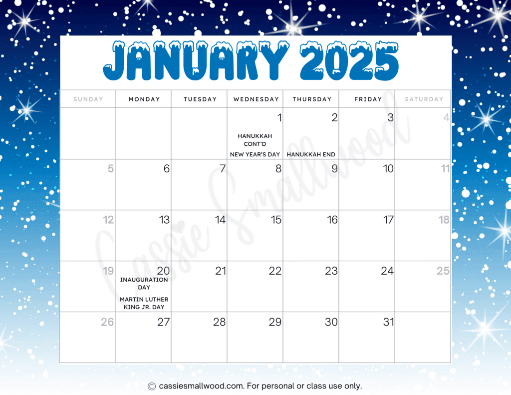 Cute 2025 Free Printable Monthly Calendars - Cassie Smallwood | 2025 Monthly Calendar with Holidays Printable Free