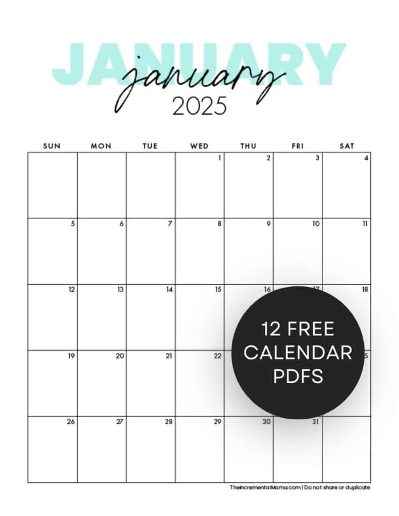 Cute 2025 Monthly Calendar Free Printable | 2025 Free Printable Monthly Calendar