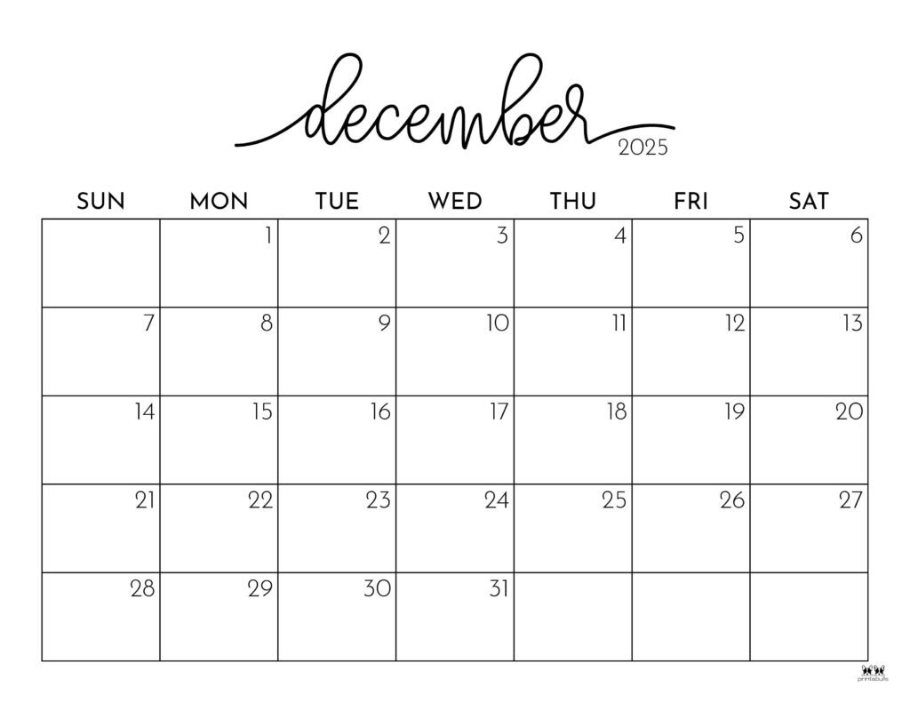 December 2025 Calendars - 107 Free Printables | Printabulls | December 2025 January 2025 Calendar Printable