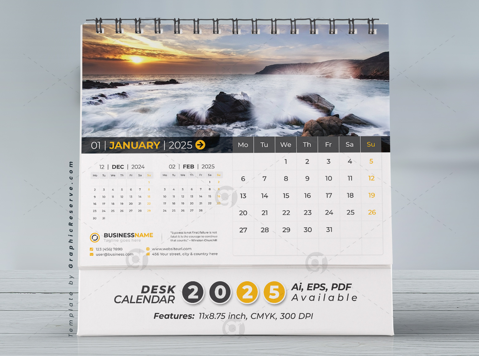 Desk Calendar 2025 Template Design Vol.07 (Adobe Illustrator) - Graphic Reserve | Calendar 2025