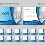 Desk Calendar 2025 Template Set, Cover Design, Blue Background | Desk Calendar 2025 Printable