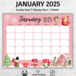 Editable January 2025 Calendar, Cute Gnoms, Beautiful Winter |  Calendar 2025