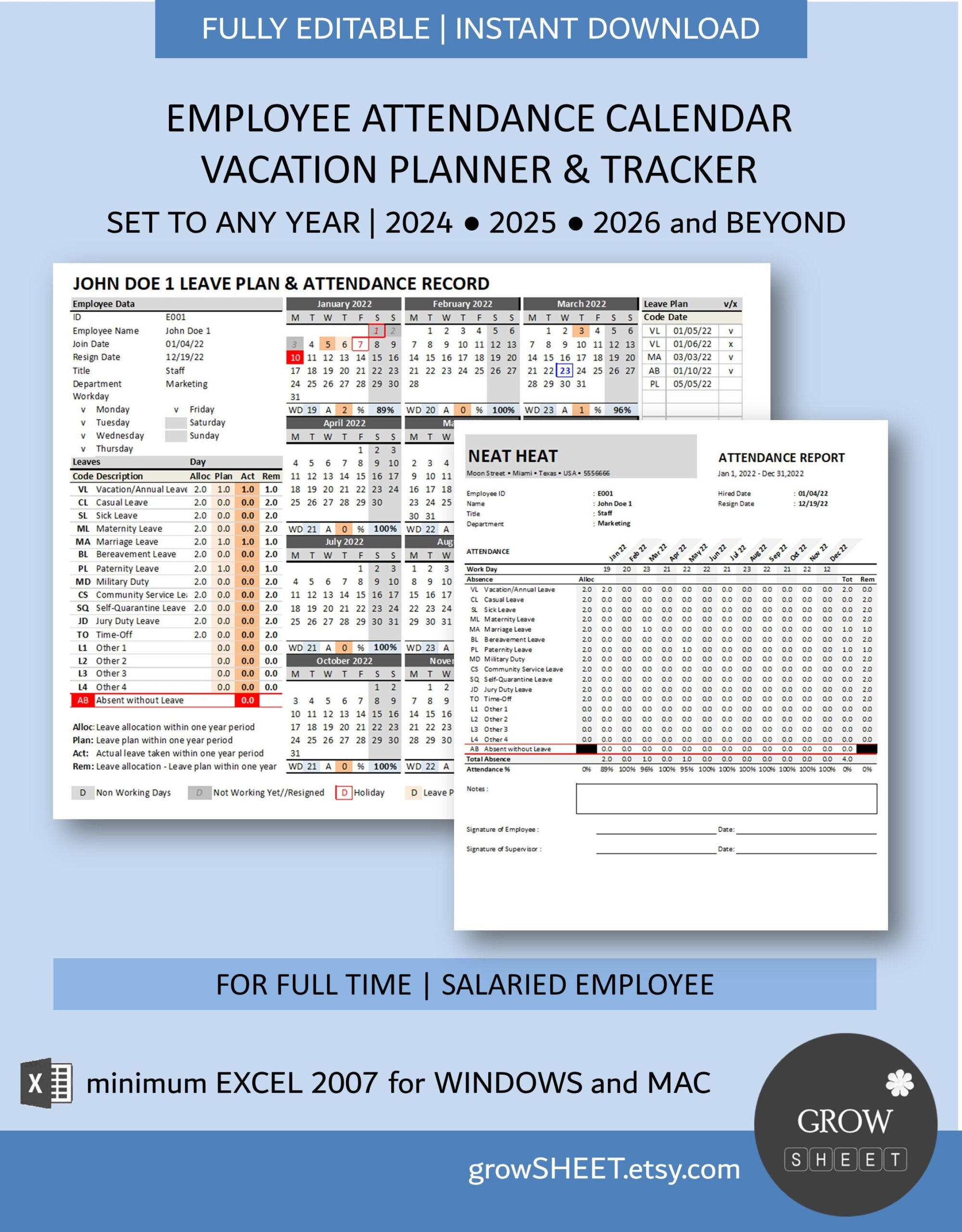 Employee Attendance Calendar 2024 2025 2026 And Beyond Vacation | Calendar 2025