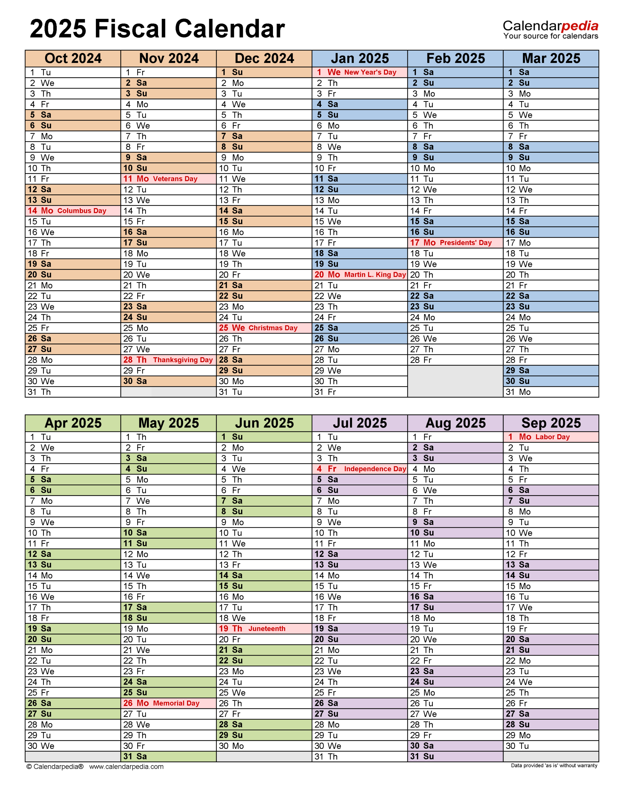 Fiscal Calendars 2025 - Free Printable Word Templates | Calendar 2025