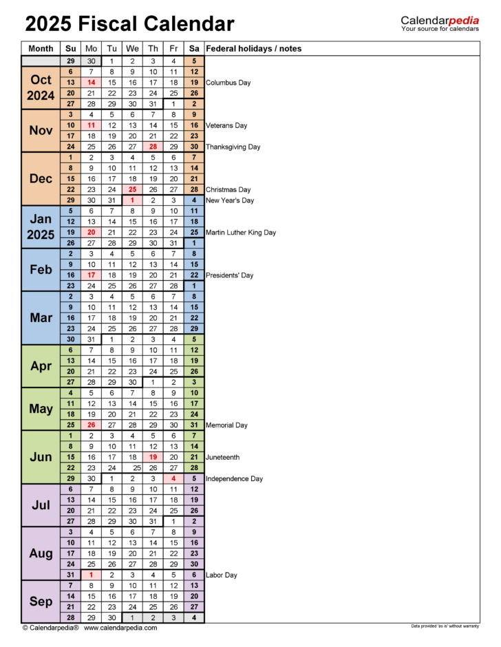 Fiscal Year 2025 Calendar Printable | Calendar 2025