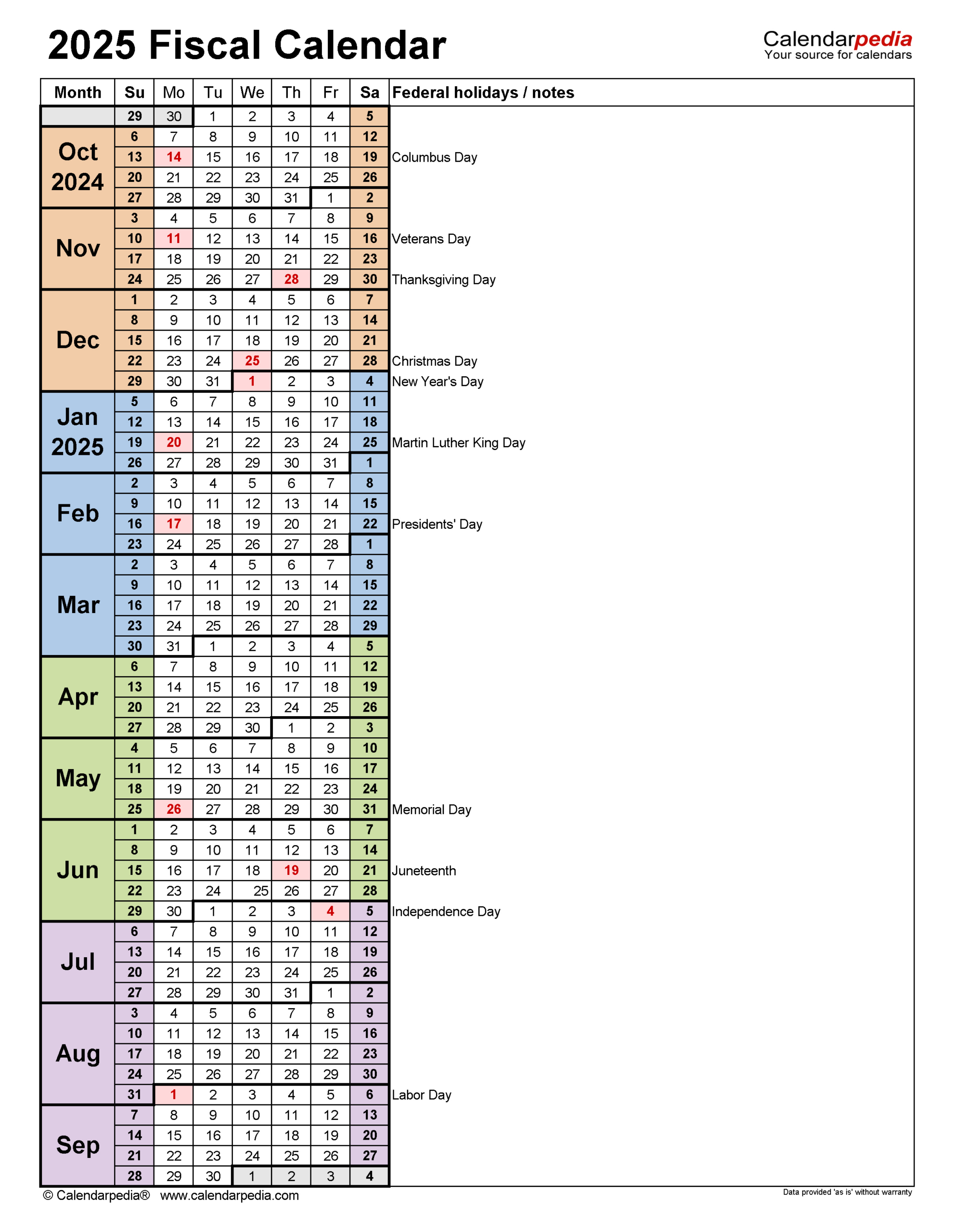 Fiscal Calendars 2025 - Free Printable Word Templates | Fiscal Year 2025 Calendar Printable