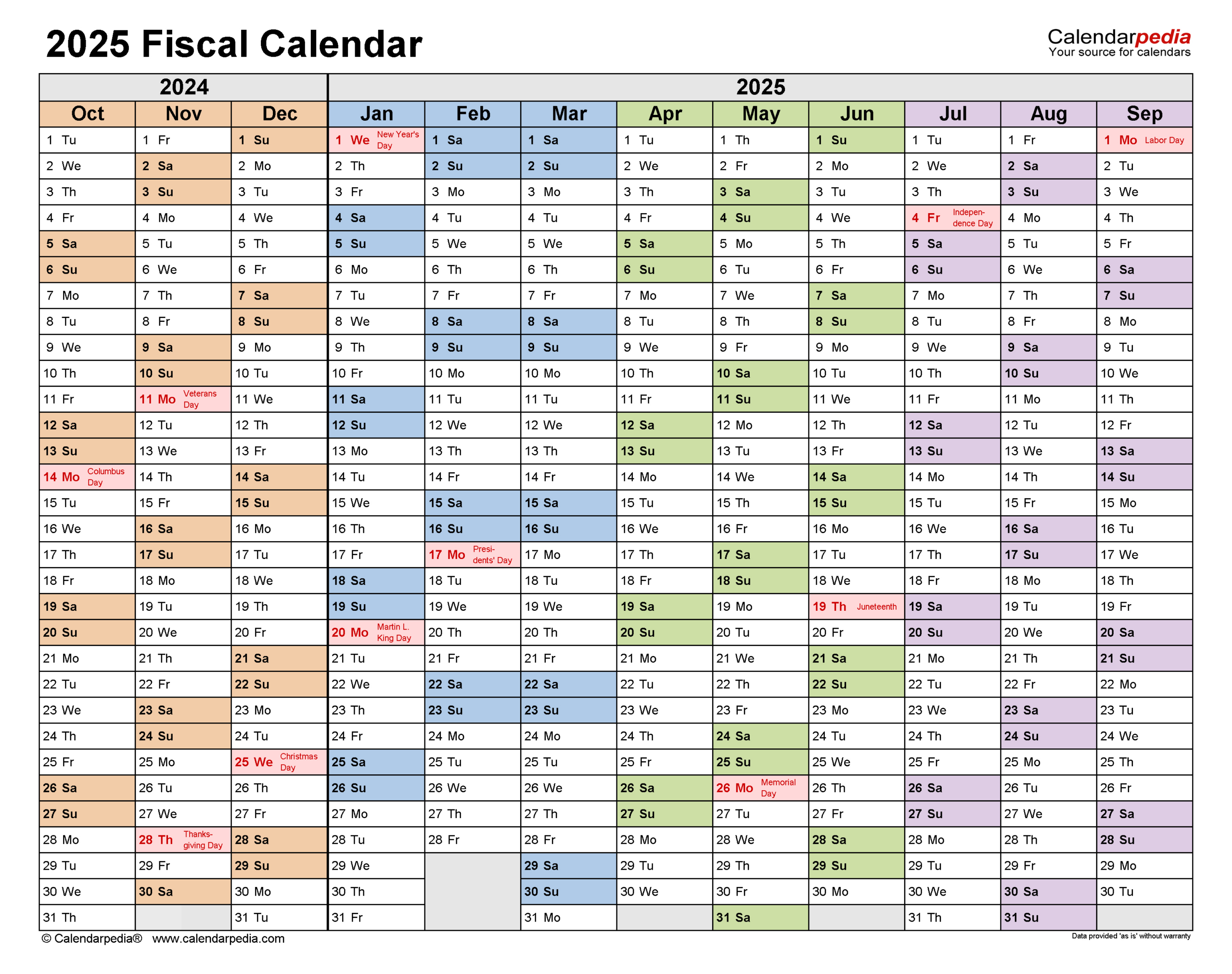 Fiscal Calendars 2025 - Free Printable Word Templates | Printable 2025 Fiscal Calendar