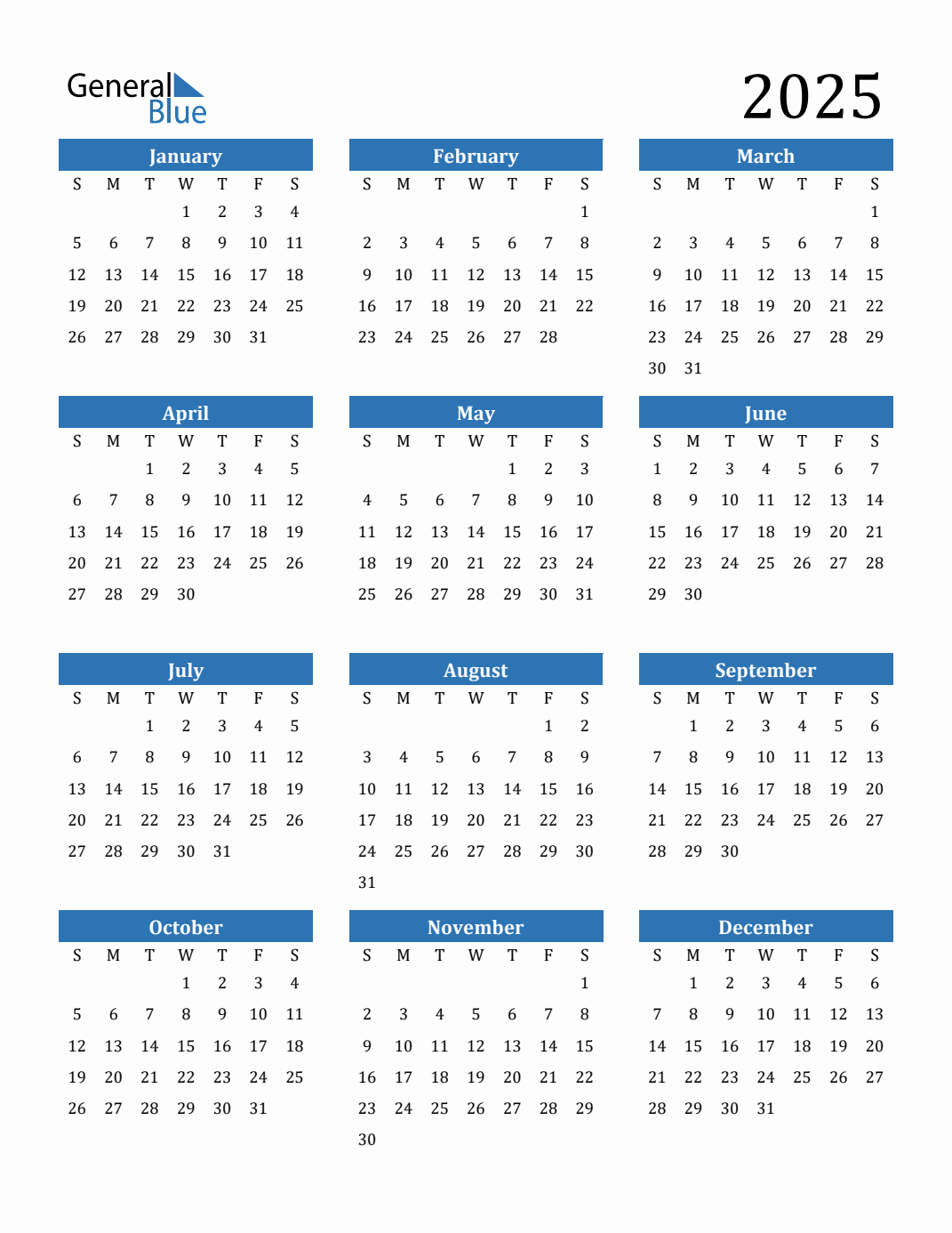 Free 2025 Calendars In Pdf, Word, Excel | 2025 12 Month Calendar On One Page Printable