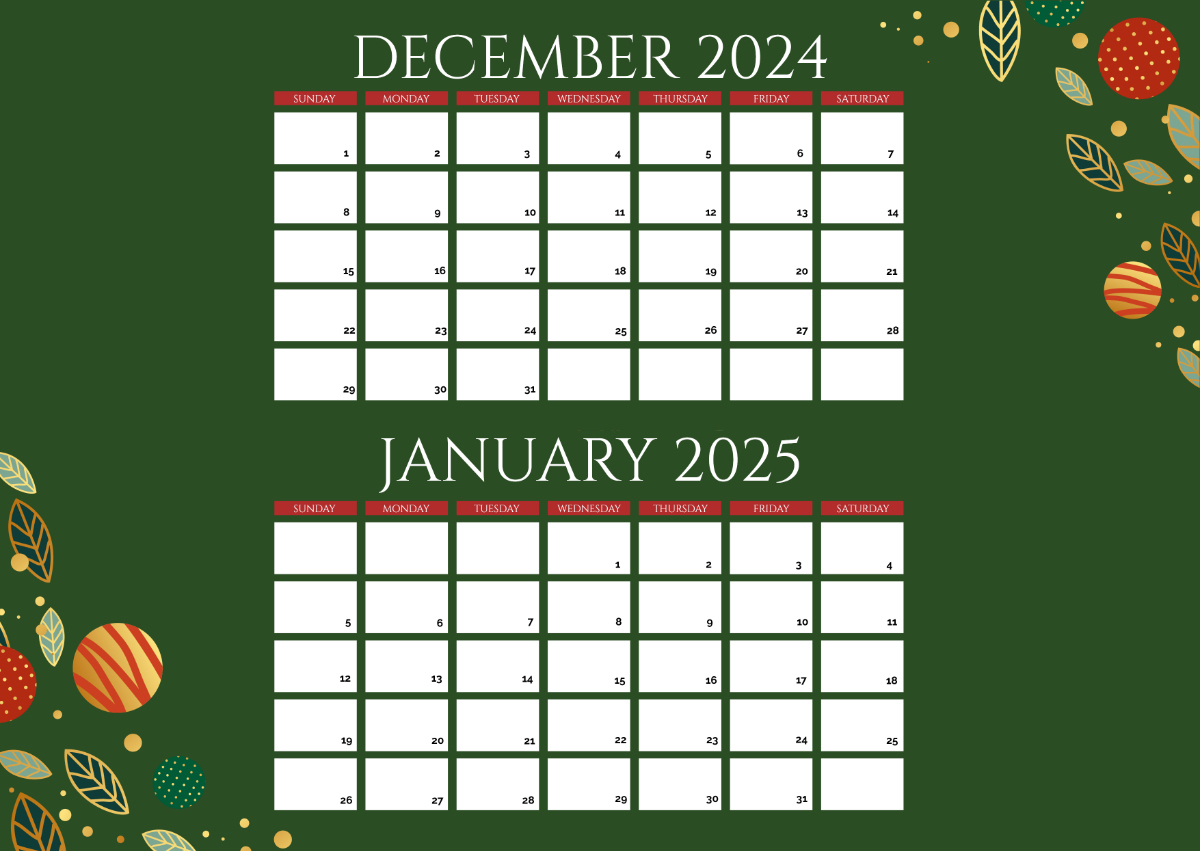 Free December January Calendar 2024-2025 Template - Edit Online | December Calendar 2025 And January 2025 Free Printable