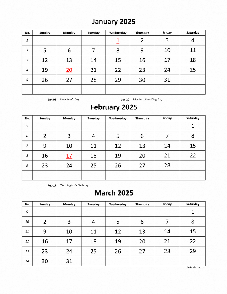 Free Download Printable Calendar 2025, 3 Months Per Page, 4 Pages | 2025 3 Month Calendar Printable