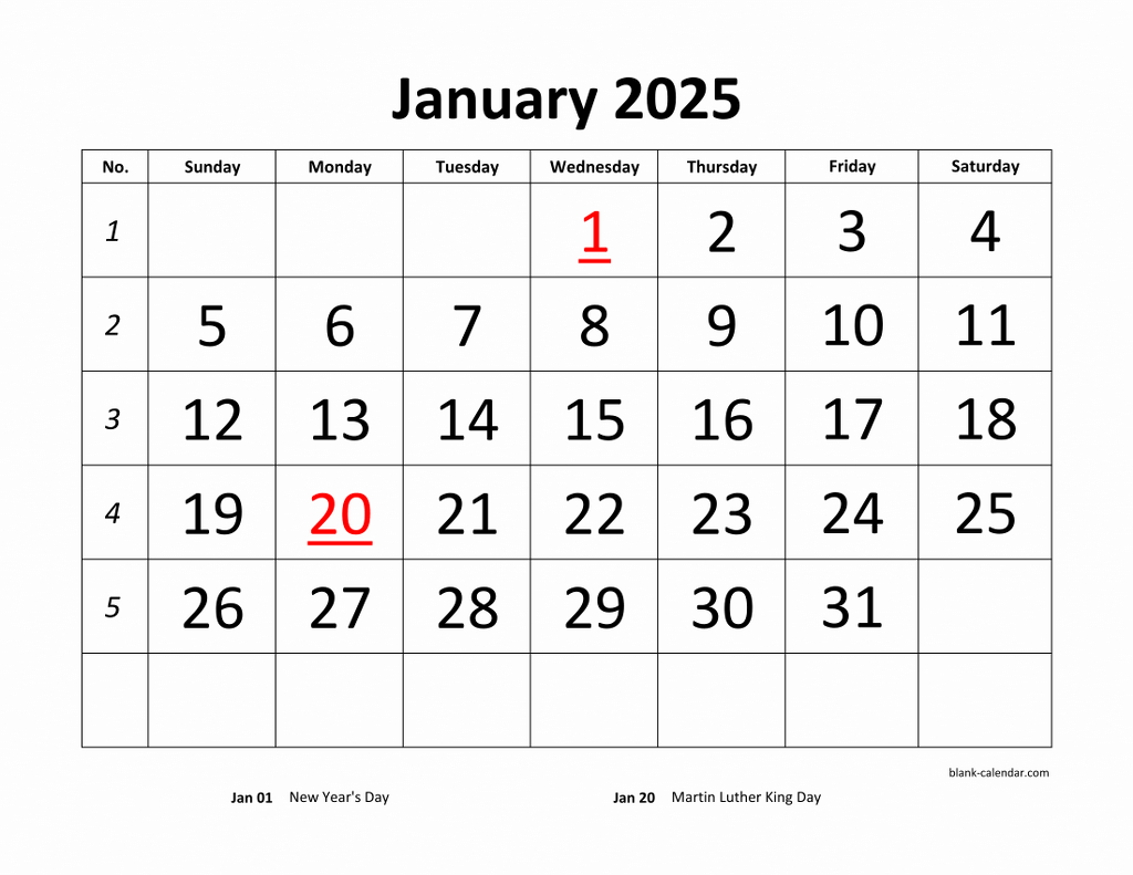 Free Download Printable Calendar 2025, Large Font Design | Free 2025 Printable Calendar by Month