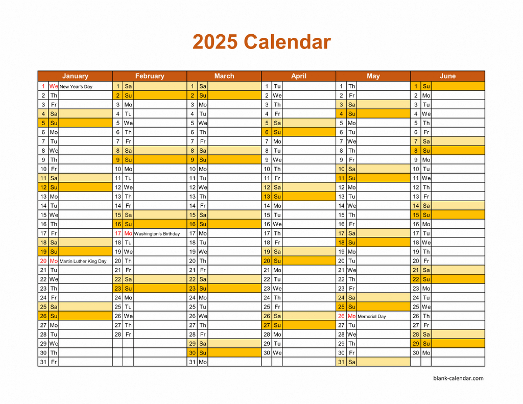 Free Download Printable Calendar 2025, Month In A Column, Half A | Blank Printable Calendar 2025