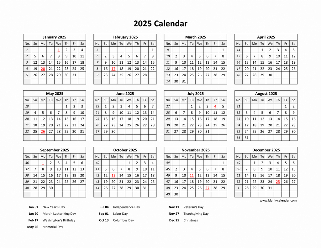 Free Download Printable Calendar 2025 With Us Federal Holidays | 2025 Calendar Printable With Federal Holidays