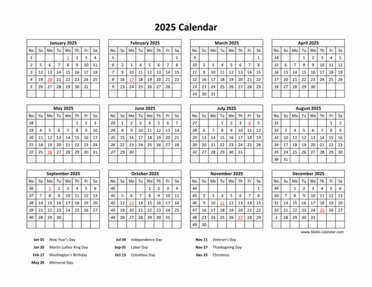 Free Printable 2025 Yearly Calendar with Holidays | Calendar 2025