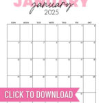 Free Printable 2025 Pink Calendar Templates   The Incremental Mama | January 2025 Calendar Printable Pink