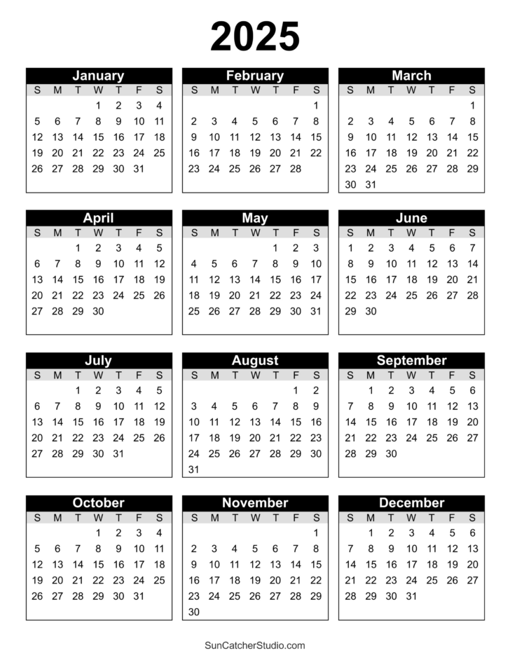 12 Month Calendar 2025 Printable | Calendar 2025