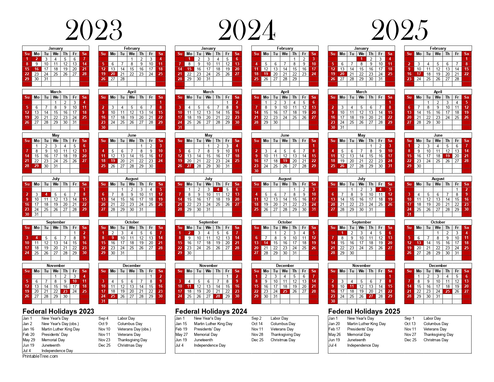 Free Printable 3 Year Calendar 2023, 2024 &amp;amp; 2025 Pdf Templates | 3 Year Calendar 2023 to 2025 Printable