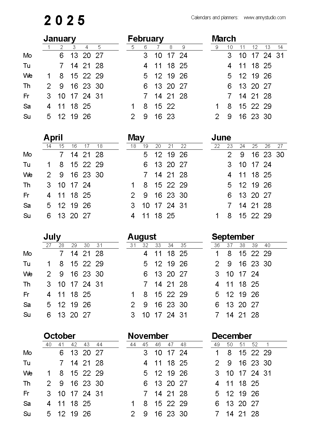 Free Printable Calendars And Planners 2025, 2026 And 2027 | 2025 Free Printable Calendar One Page