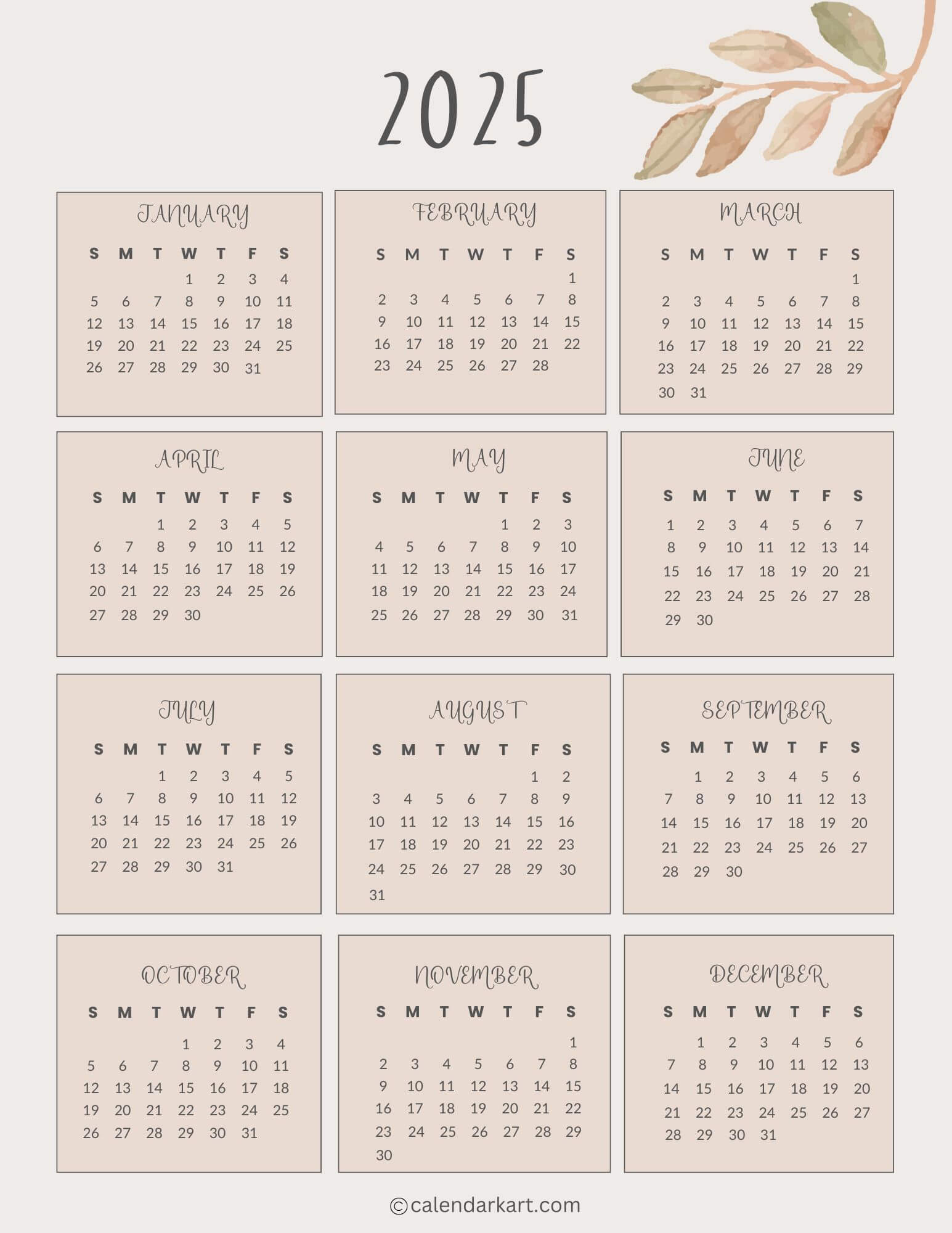 Free Printable Year At A Glance Calendar 2025 - Calendarkart | 2025 Year at A Glance Calendar Printable