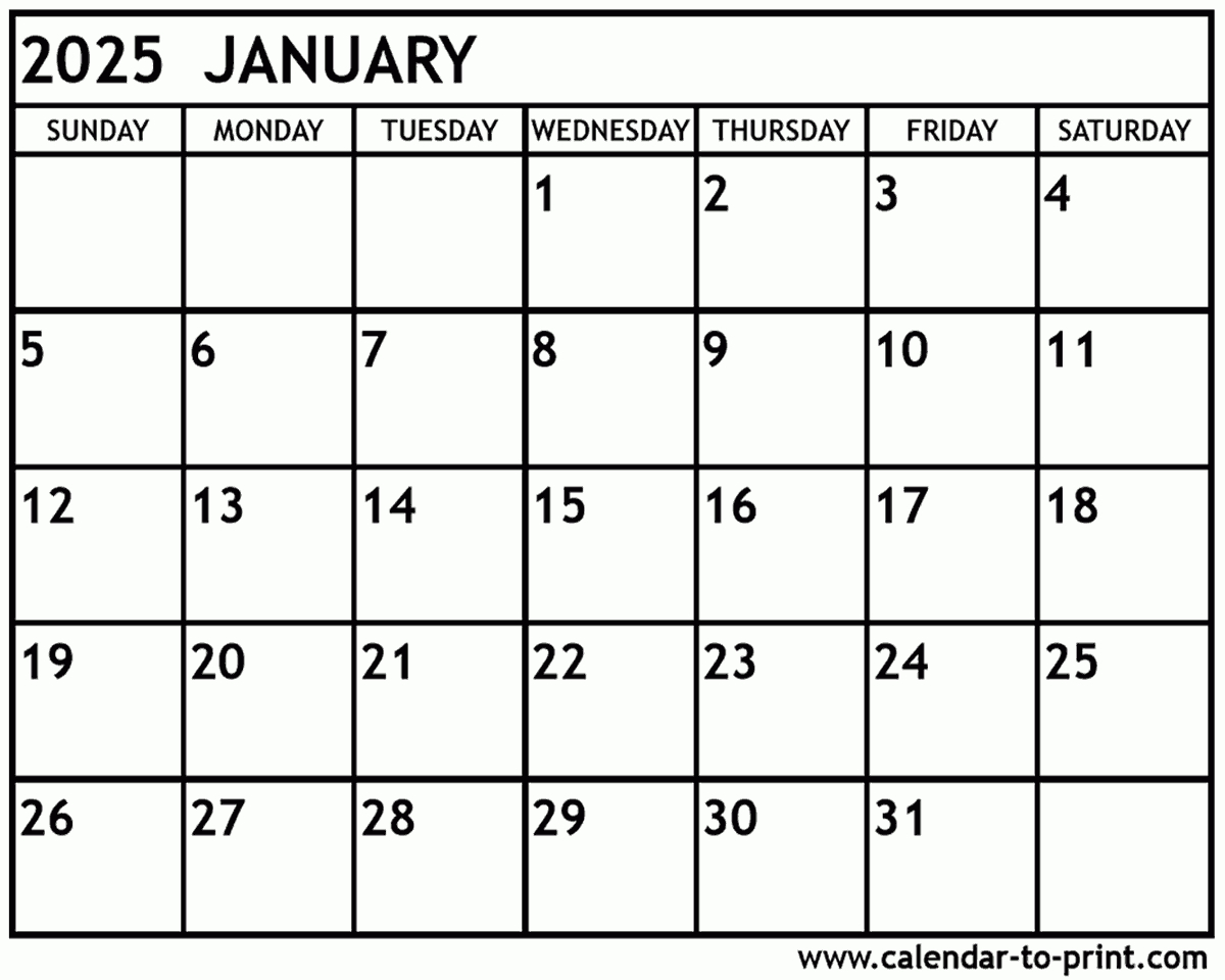 January 2025 Calendar Printable | December 2025 And January 2025 Calendar Printable