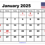 January 2025 Calendar Printable Pdf Template With Holidays | 2025 January Calendar With Holidays Printable